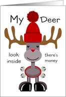 Christmas Money Enclosed Cute Reindeer Bells and Red Hat with Pom-Pom card