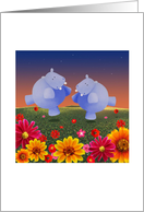 Sunset Dance with Two Hippos Blank Any Occasion card