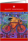 Happy Birthday with Bicycle and Raven Friend card