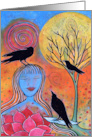 Blue Raven Woman with Lotus Get Well Soon card