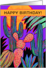 Vibrant Colorful Desert Sun Tropical Cactus Garden Happy Birthday card