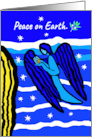 Peace on Earth Blue Whimsical Angel Holding Little Baby Bird card