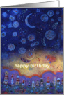 Happy Birthday Over the Moon Celestial Night Sky with Symbols card