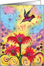 Whimsical Hummingbird in Garden Card