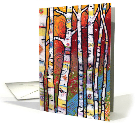 Colorful enchanted forest with aspen trees card (1368740)