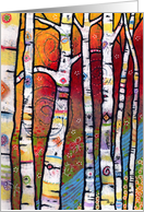 Colorful enchanted forest with aspen trees card