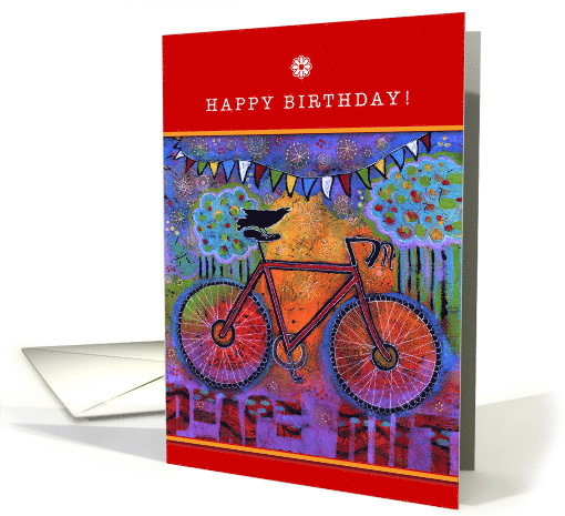 Happy Birthday with Bicycle and Raven Friend card (1610690)