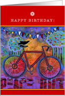 Happy Birthday with Bicycle and Raven Friend card