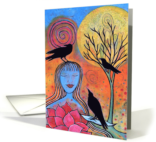 Blue Raven Woman with Lotus Get Well Soon card (1725048)