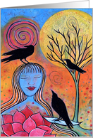 Blue Raven Woman with Lotus Get Well Soon card