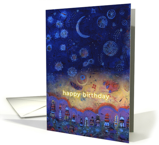 Happy Birthday Over the Moon Celestial Night Sky with Symbols card