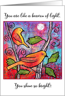 Yellow Bird Beacon of Light under the Moon Friendship card