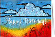 Whimsical Clouds Fun Colorful Joyful Happy Birthday card