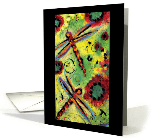 Colorful Dragonflies on Black Background card (306487)