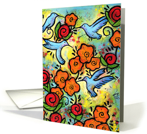 Hummingbirds with Poppies card (949004)