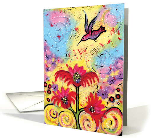 Whimsical Hummingbird in Garden card (949007)