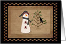 Primitive Country Snowman Christmas card