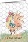 Funny Watercolor Rooster Birthday card