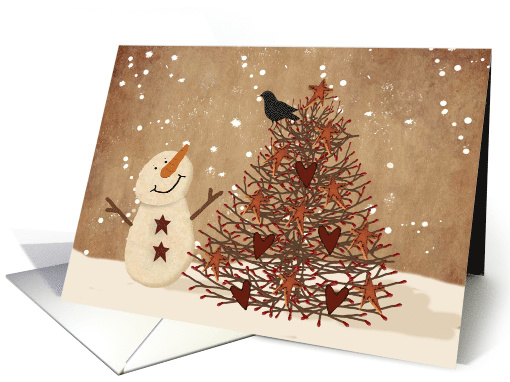 Primitive Snowman And Christmas Tree card (1464860)