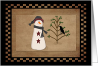 Primitive Country Snowman Christmas card