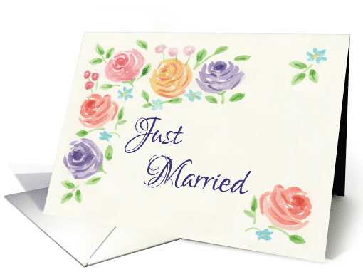 Watercolor Flowers Just Married Announcement card (1512164)