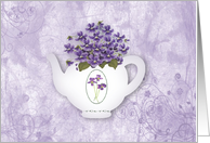Teapot Filled With Violets Birthday Card
