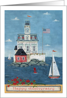 Happy Anniversary: Folk-Art Lighthouse and Sailboats card