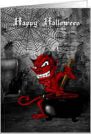 Happy Halloween -Halloween, Cat, Devil, Caldron card