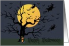 Happy Halloween-tree, witch, boy card