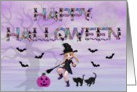 Happy Halloween-witch, cats, bats card