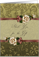 Thank you for wedding gift, cream roses, rust ribbon card