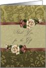 Thank you for wedding gift, cream roses, rust ribbon card