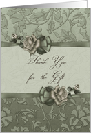 Thank you for wedding gift, green roses, green ribbon card