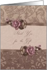 Thank you for wedding gift, pink roses on tan ribbon card