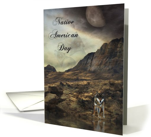 Native American Day, Wolf against Mountains card (659584)