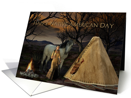 Happy Native American Day, Native American Camp, Tipee, Horse card