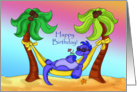 Dinosaur at the Beach Birthday card