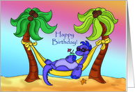 Dinosaur at the Beach Birthday card