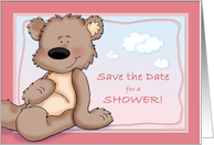 Save the Date for A Baby Shower, Baby Girl Teddy Bear Card