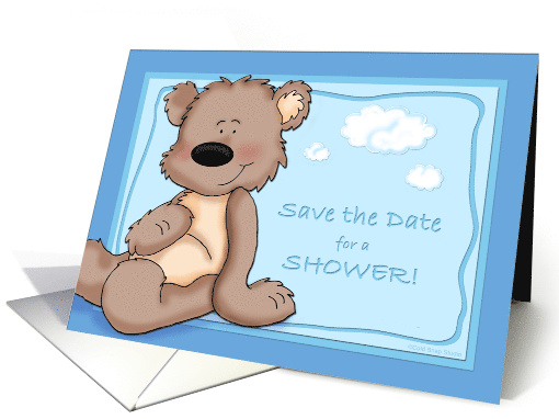 Save the Date for A Baby Shower, Baby Boy Teddy Bear card (959557)
