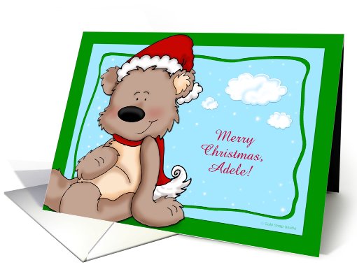 Merry Christmas Adele, Customizable Text, Teddy Bear card (960049)