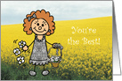 Thank You Flower Girl - Cute girly girl Illustration card
