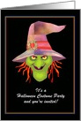 Halloween Costume Party Invitation - Scary Green Faced Witch card