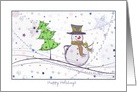 Happy Holidays - Snowman Colored Pencil Sketch card