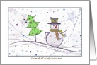 Christmas to our Boss from all of us - Snowman and Dove card