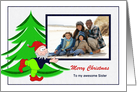 Christmas - Sister - Elf holds a Photo Card