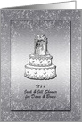 Jack and Jill Invitation - Silver Hearts + Roses Wedding Cake card