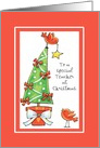Christmas - Teacher - Two Birds decorating a Tree card