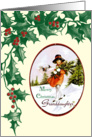 Christmas Granddaughter - Vintage Style + Holly + Berries card