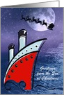 Christmas - Cruise Ship meets Santa Sleigh at night card